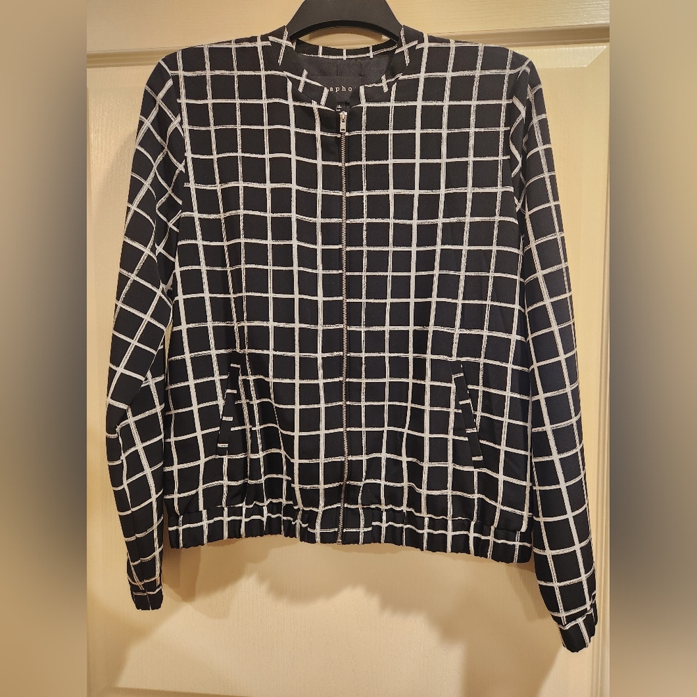 Metaphor Black & White Grid Zip Shirt Jacket
